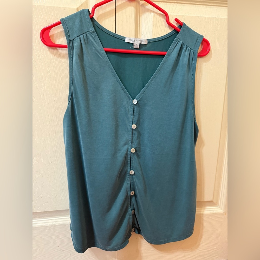 Teal blue button down tank top size small